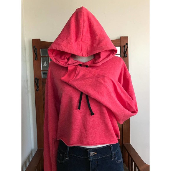 OTLA Cropped Fleece Hoodie Marled Red - Picture 4 of 7